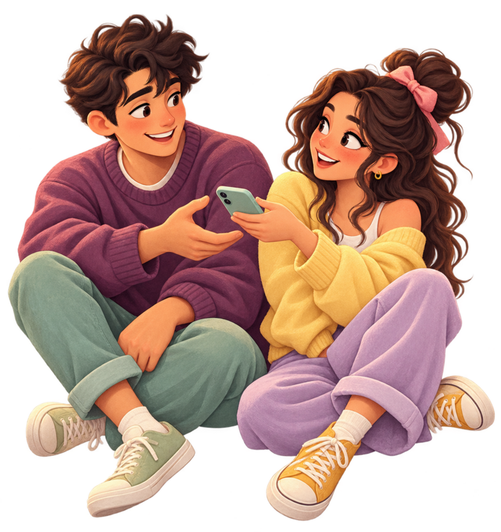 A couple sharing a phone together